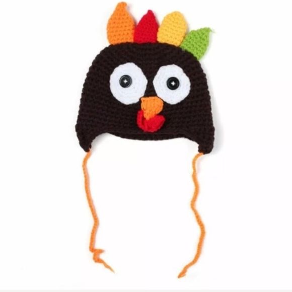 K Crochet Knit Thanksgiving Turkey Gobble Beanie Hat - Picture 5 of 6